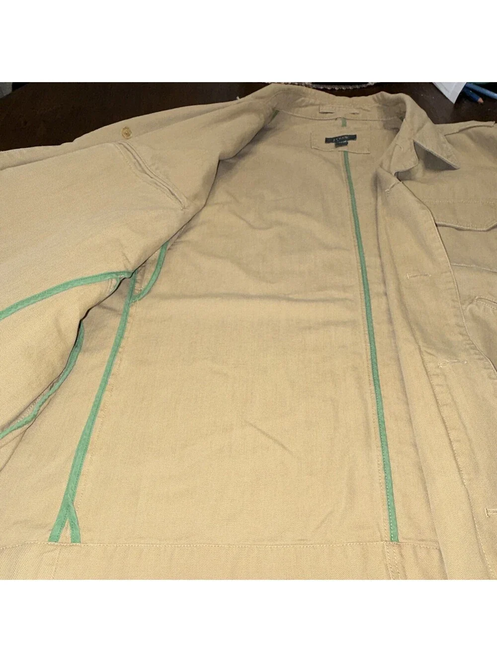 J.CREW Men's Beige Chore Jacket XL Short Cotton Button Front Pockets